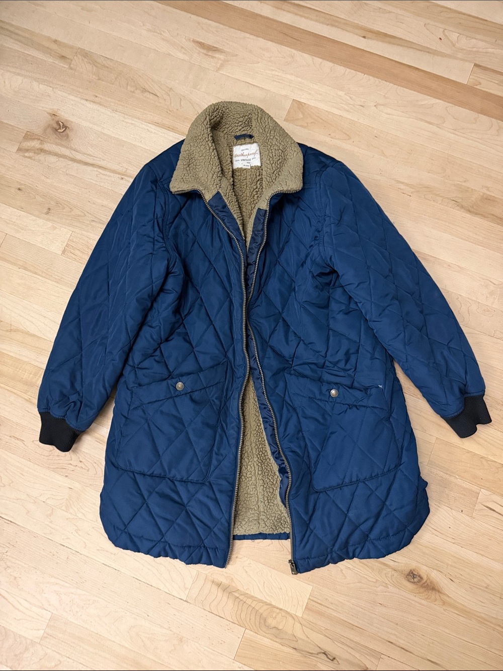Quilted Navy Women's Coat with Sherpa Lining